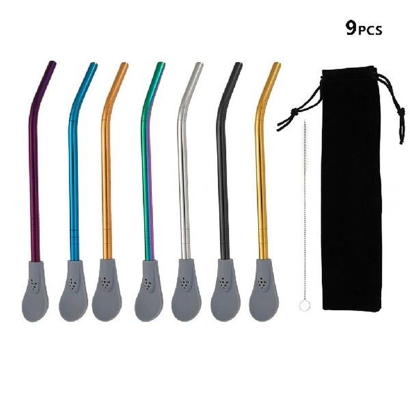 Pack of 7 Detachable Straw Spoon Silicone Stirring Spoons