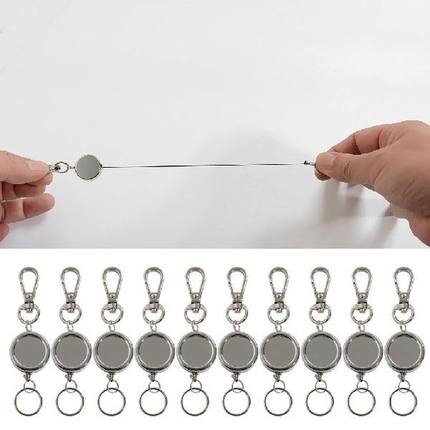 10pcs Recoil Extendable Metal Wire Key Chain Ring Clip Pull