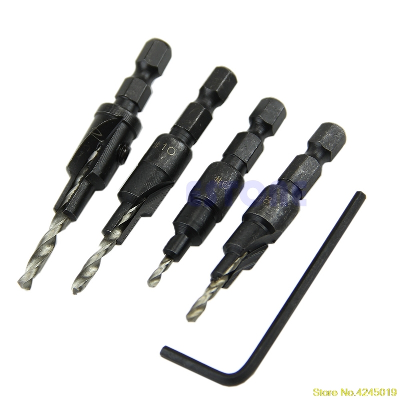 4X HSS Countersink Drill Bit Set Quick Change Hex Shank Scre