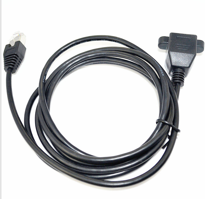 Screw panel mount Ethernet LAN extension Cable 6.5FT RJ45 Ma