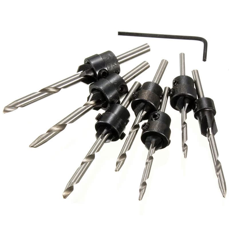 7 Countersink Drill Bit + 1 Hex Shank Depth Stop Collars Woo