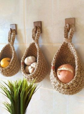 Wall Hanging Vegetable Fruit Baskets Natural Wicker Woven