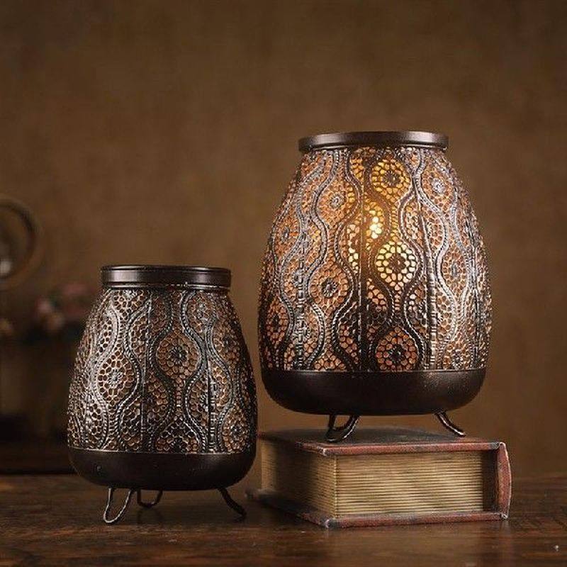 vintage wrought iron carved lantern night light european-sty