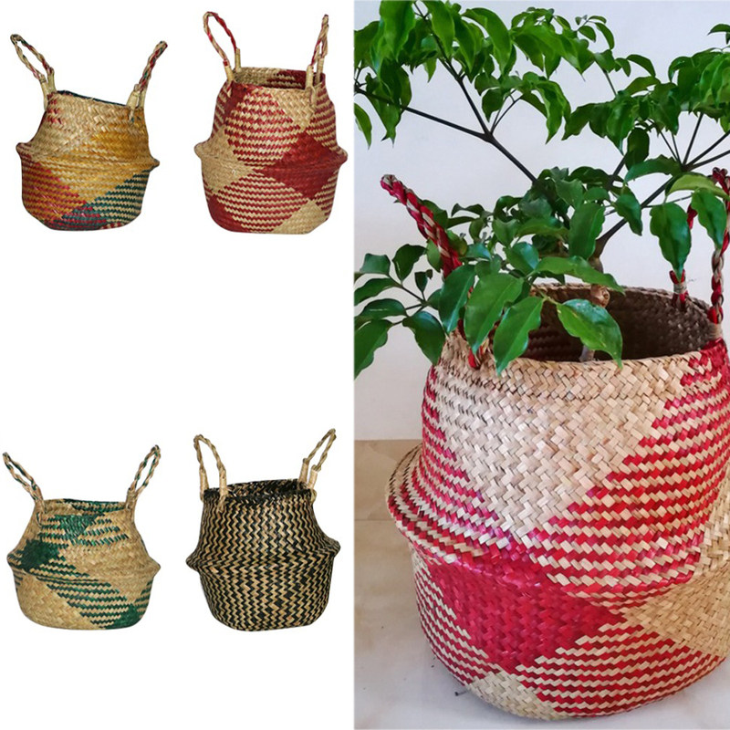 handmade seagrass wickerwork basket rattan foldable hanging