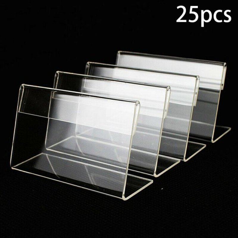 25pcs tag stand acrylic transparent l-shaped price tag stand