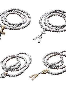 Outdoor Stainless Steel 108 Buddha Beads Necklace Chain