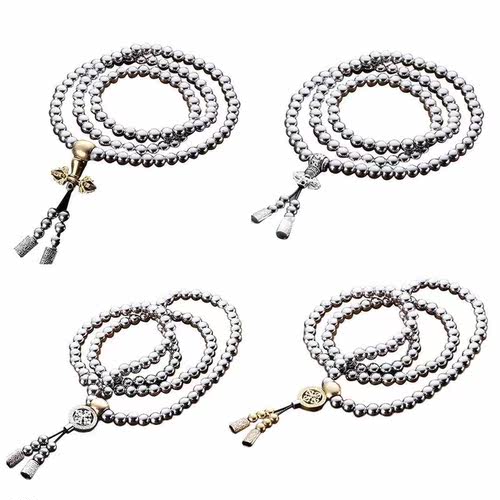 Outdoor Stainless Steel 108 Buddha Beads Necklace Chain