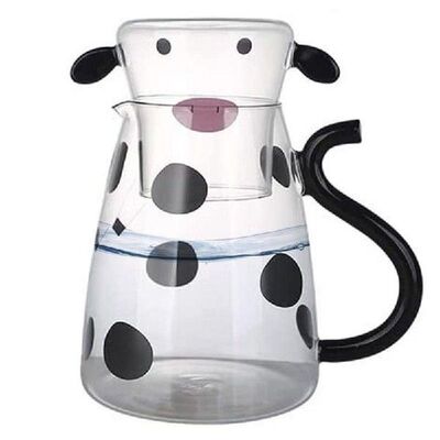 Cow Glass Water Pitcher Bedside Water Carafe Set With Cup