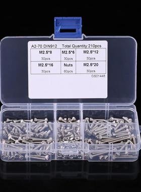 210pcs M2.5 SS304 Hex Socket Cap Head Screws and Nuts Assrot