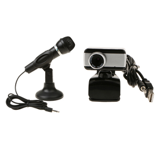 3.5mm Jack Stereo Plug Microphone Mic w/ Stand +USB Webcam f