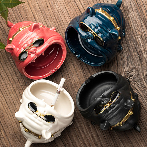Ceramics Cartoon Dog Ashtray Windproof High Capacity Car