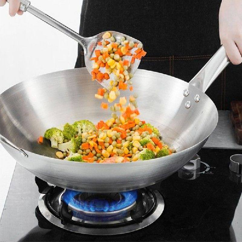 11in stainless steel wok round bottom wok pan with ears