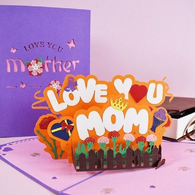 3D Pop-up Mothers Day Cards Gifts Carnation Flowers Bouquet
