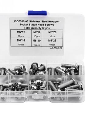 60PCS M6 Hex Socket Button Head Screws DIN Fasteners with Bo
