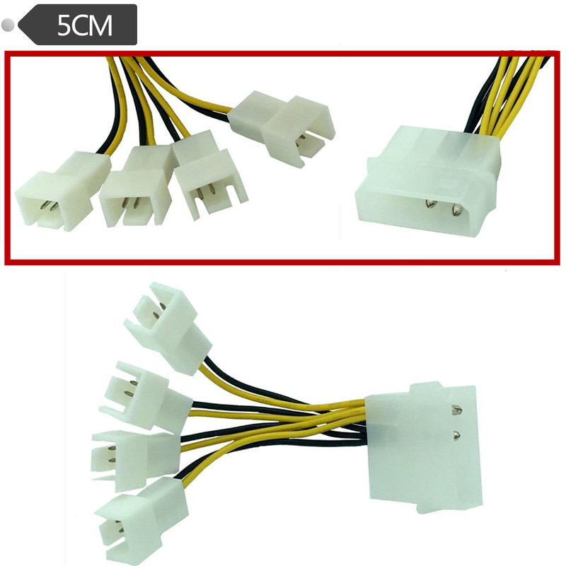 Fan Splitter 4-Pin Molex to 3-Pin 5V/7V/12V(3x Sockets),5cm