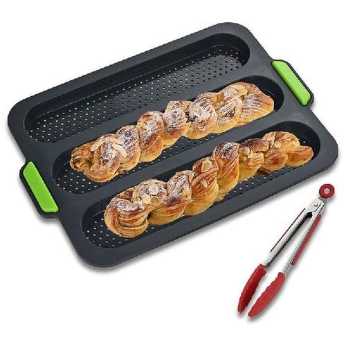Silicone French Bread Baking Pan With Food Tong Set