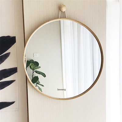 Nordic Round Mirror Wall Hanging Vanity Mirror Solid Wood