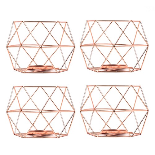 Hot 4 PCS Rose Gold Metal 3D Geometric Iron Wire Candle