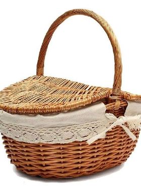 Hot Sale Handmade Wicker Basket with Handle, Wicker Camping