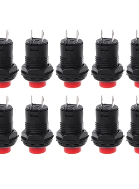 10X 2 Pin SPST 1.5A 250VAC 3A 125VAC Red Momentary Round Cap