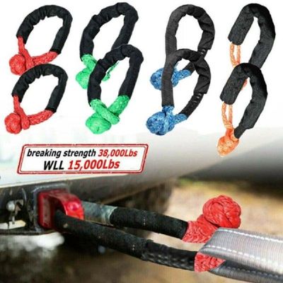 2 Pcs Soft Shackle Rope Synthetic Tow Recovery Strap 38,000