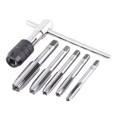 6PCS Metric Screw Tap & T-shaped Wrench Threading Tappin