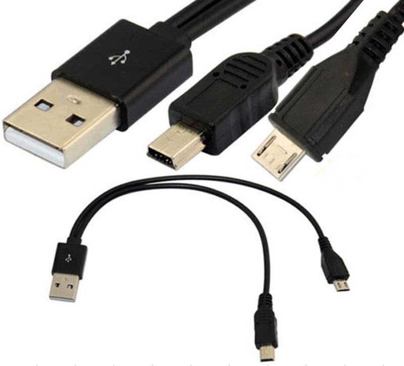 USB 2.0 A Male To Micro USB B 5pin + Mini B Male Y Splitter
