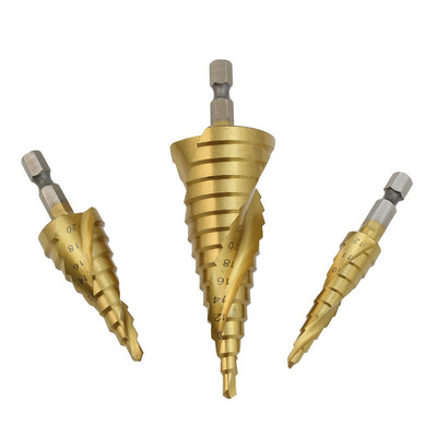 3pcs HSS Spiral Grooved Step Cone Drills Bits Set Hole Cutte