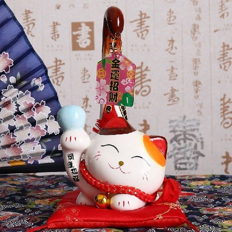 1pc Japanese Style Maneki Neko Ceramic Lucky Cat Ornament