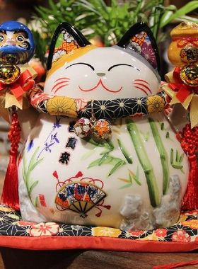 8 inch Japanese Ceramic Lucky Cat Maneki Neko with Daruma
