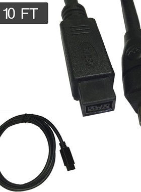 Black IEEE 1394 Firewire 800 to Firewire 400 Cable, 9 Pin/4P