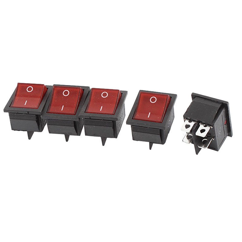 5pcs Switches Red Illuminated Light On/Off DPST Boat Rocker