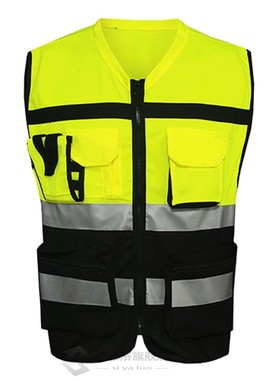 High Visibility Security Reflective Vest Pockets Constructio