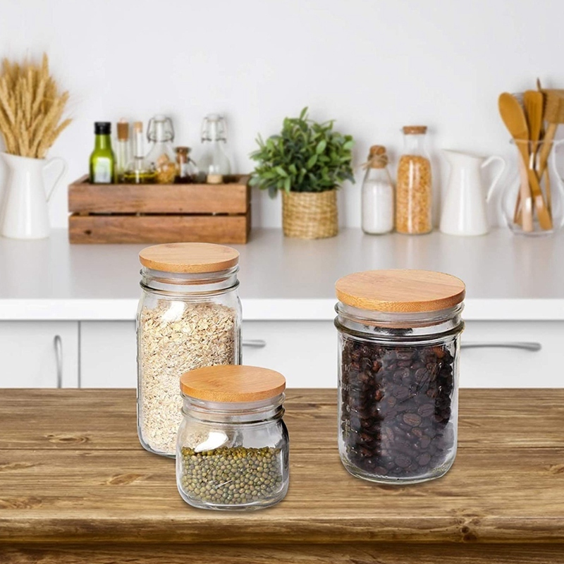 Hot 6 Pack Wooden Mason Jar Lids Reusable Bamboo Mason