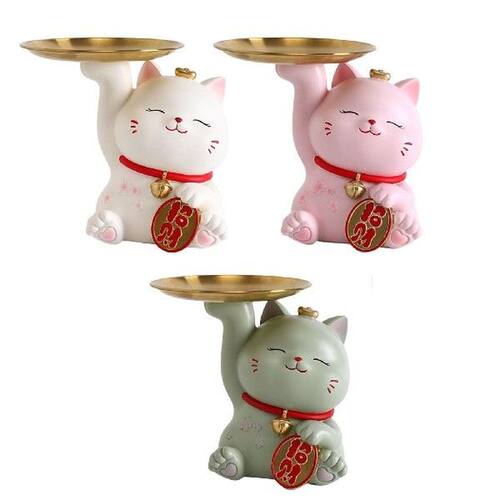 Nordic Resin Cat Sculpture Decorative Tray Tabletop