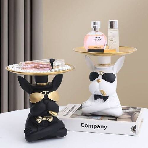 French Bulldog Sculpture Snack Candy Tray Modern Resin Dog