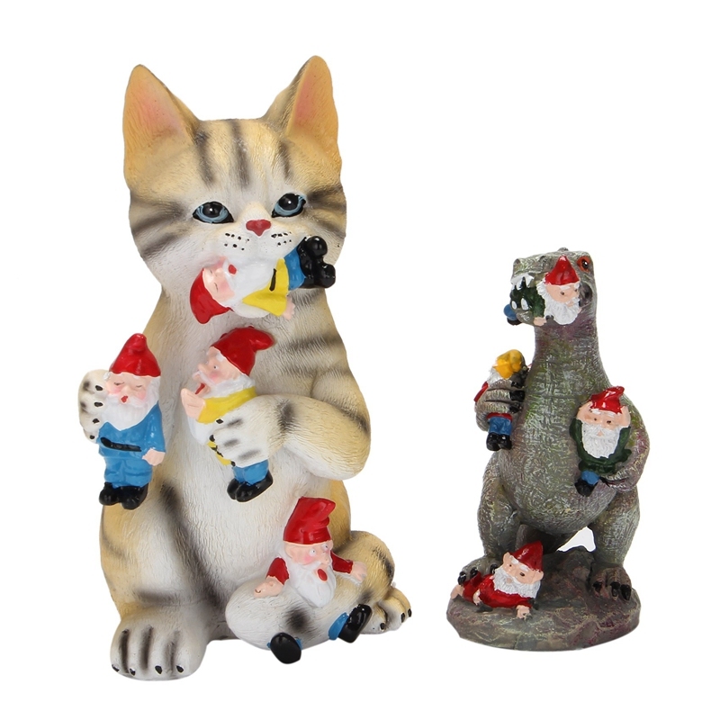 Hot Mischievous Cat Dinosaur Garden Eating Gnome Statue