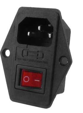 Black Housing AC 250V 15A 3 P C14 Power Socket w Rocker Swit