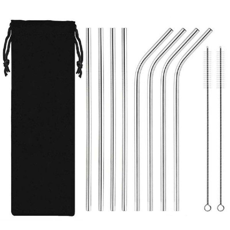 8 pcs stainless steel metal drinking straw straws with 2