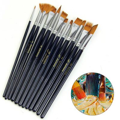12X Artist Paint Brush Set Nylon Hair Watercolor Oil Paintin