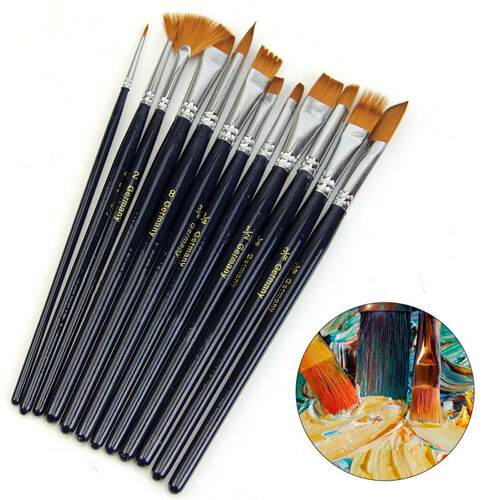 12X Artist Paint Brush Set Nylon Hair Watercolor Oil Paintin