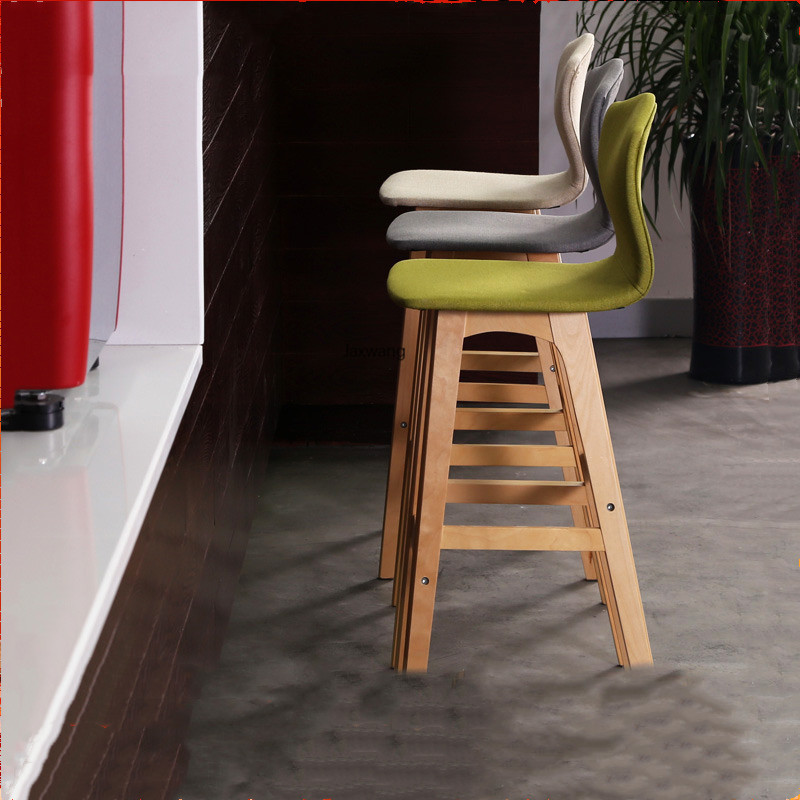 Nordic Bar Chair Solid Wood Rotating High Feet Chair