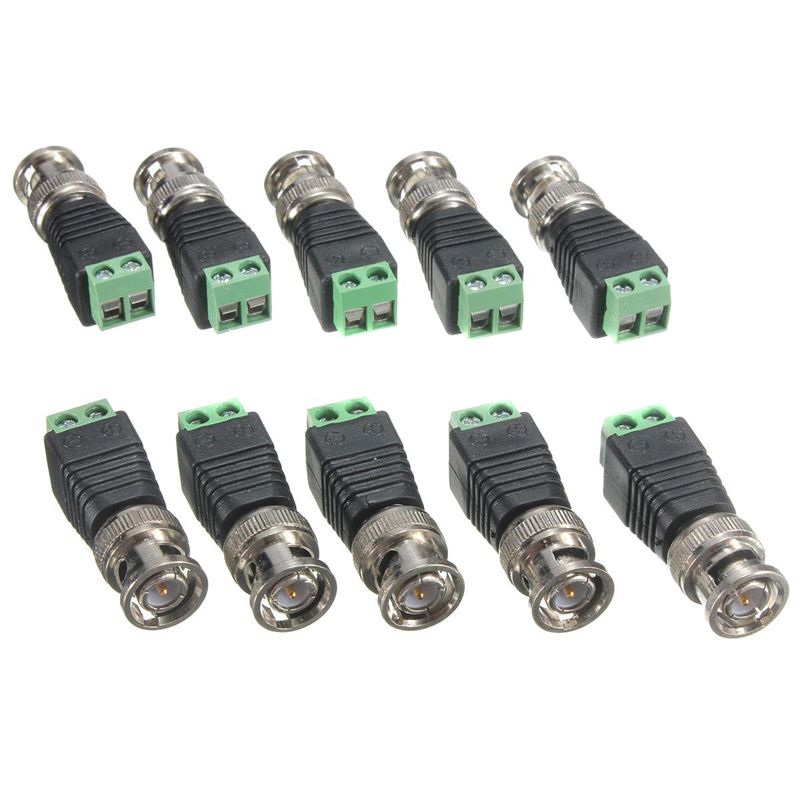 10Pcs BNC Cable Green Male Coax CAT5 To Coaxial BNC Connecto