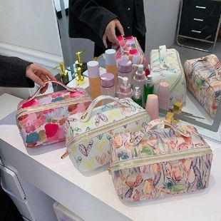 Travel Makeup Bag Easy Carrying Toiletry Pouch Opens Flat