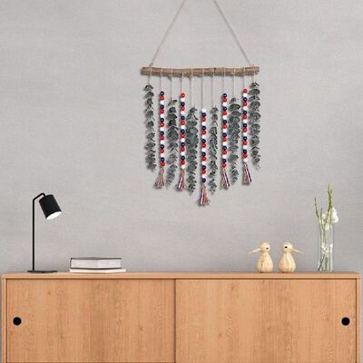 Wood Bead Tassel Wall Hanging Decor 4th of July Wood Bead