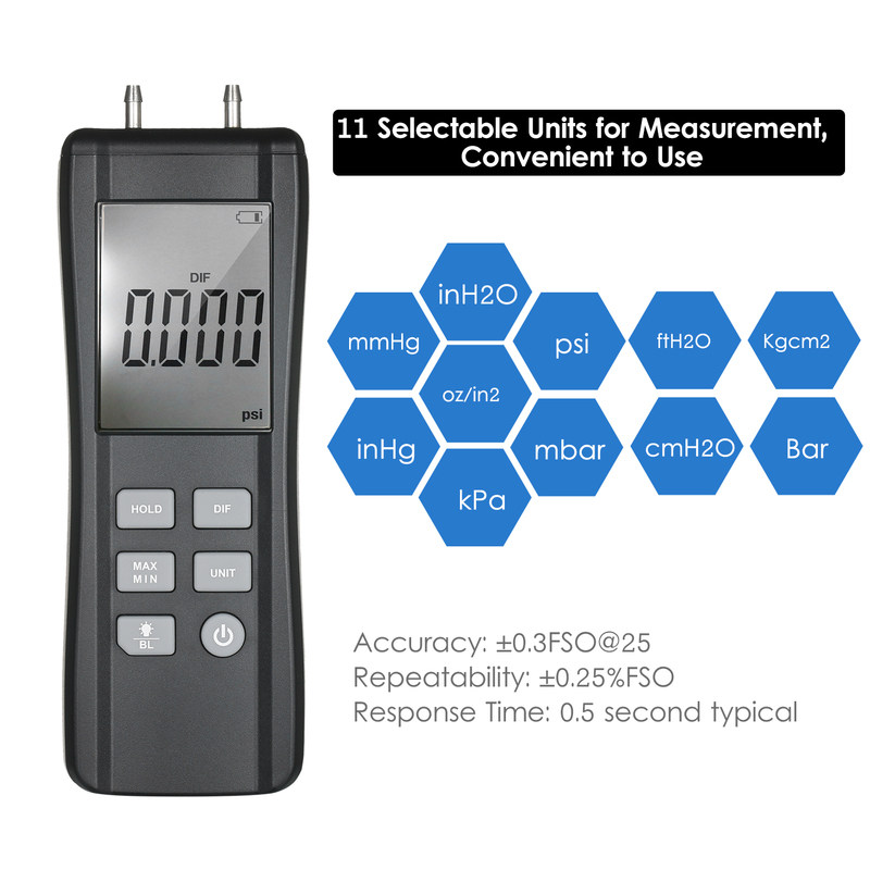 kkmoon dual-port digital manometer handheld differential
