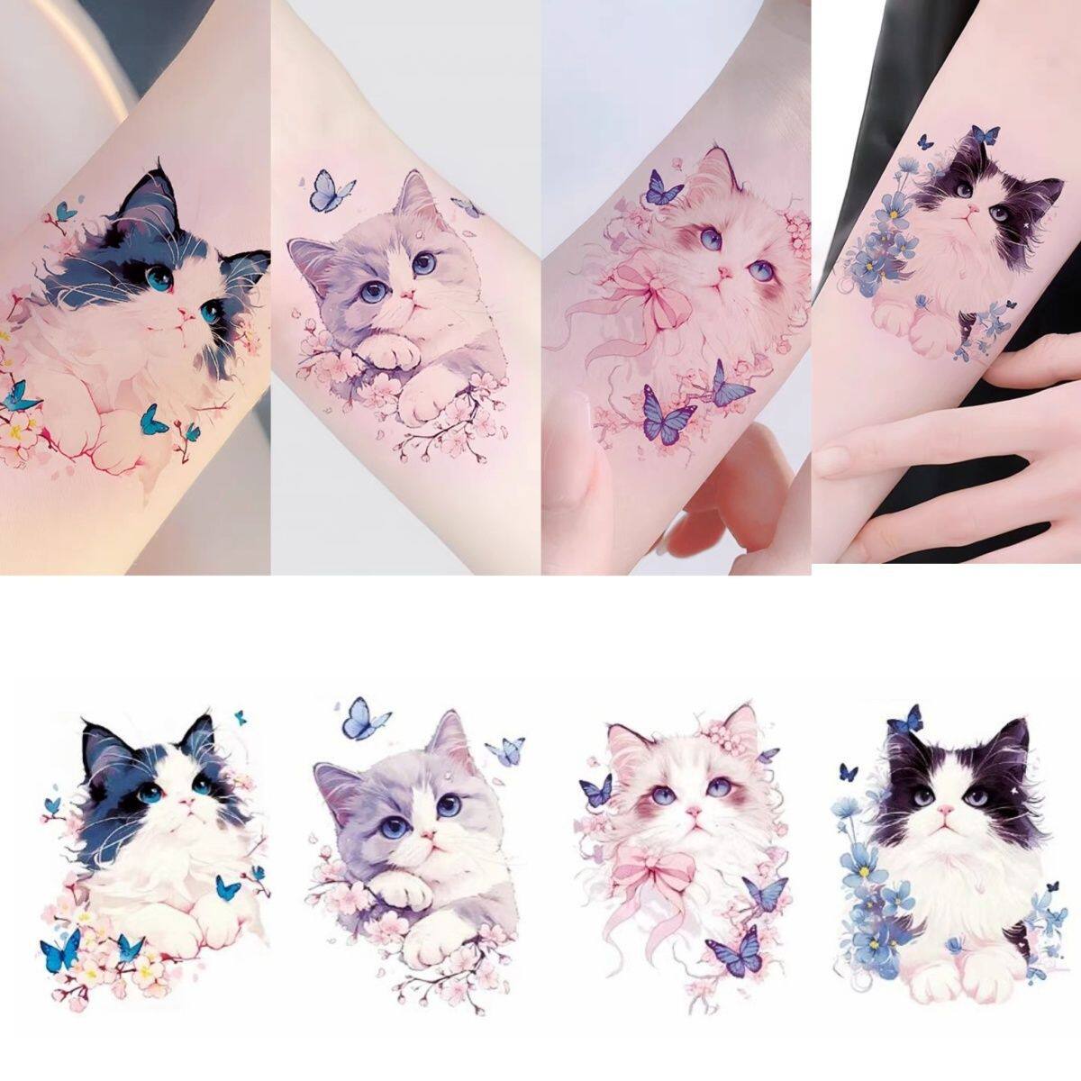 纹身贴女防水持久可爱猫咪彩色