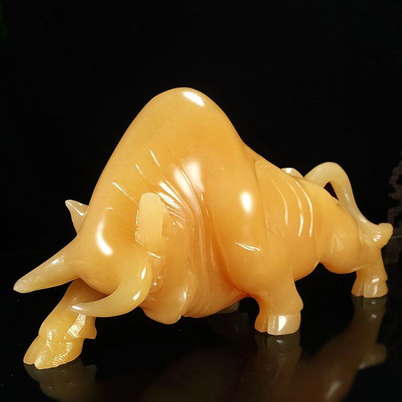 速发天然米黄玉牛摆件十二生肖玉牛黄牛扭转乾坤华尔街牛摆件家居