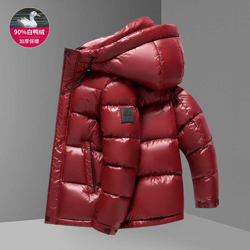 亮面羽绒服男款连帽休闲短款正品90白鸭绒加厚保暖高充绒冬季外套