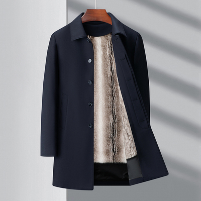 行政风衣男款中长款商务休闲冬季加绒加厚保暖可拆卸加肥加大外套